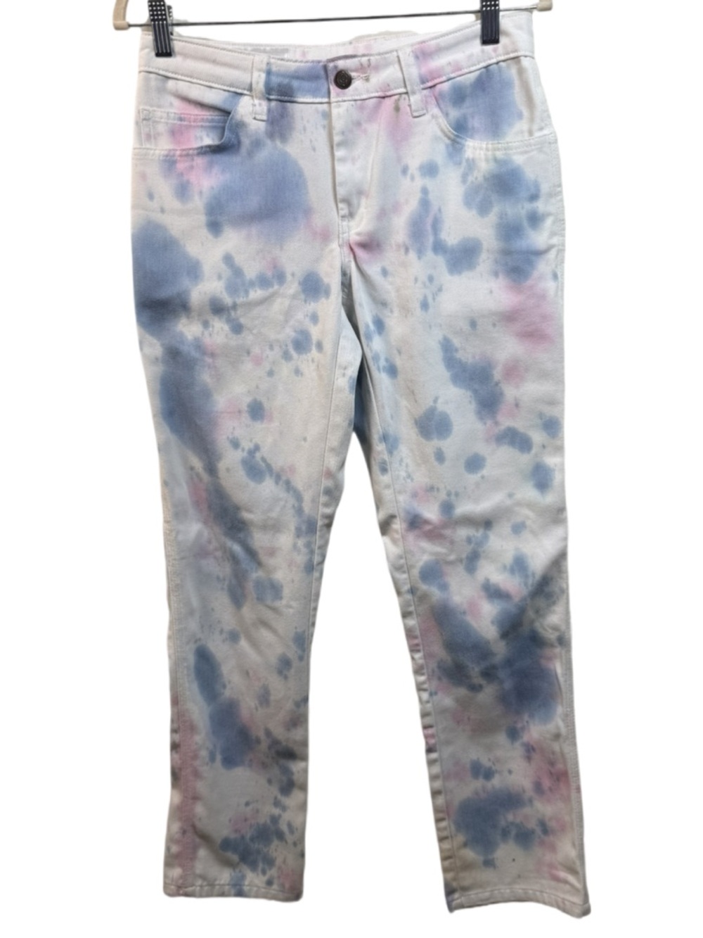 Tie-Dye White Skinny Jeans with Blue & Pink Accents